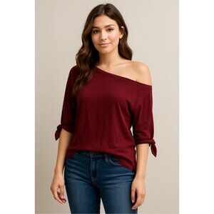 Ella Moss Drop Shoulder Knit Top Sleeve Ties Side Slits Burgundy Size X-Small